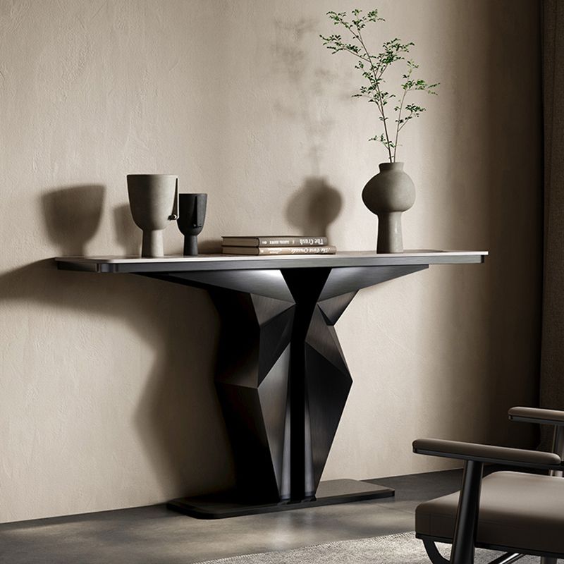 Rectangle Shape Contemporary Console Table Gold/Black Stone Sofa Table for Hall