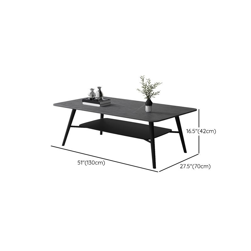 Cross Legs Rectangular Slate Coffee Cocktail Table in Gray with Shelf Clearhalo 'Coffee & Accent Tables' 'Coffee Tables' 'coffee_tables' 'furn' 'furn_coffee_tables' 'Furniture' 'Living Room Furniture' 1200x1200_932a363d-7524-45c6-8d51-d9de2b832293
