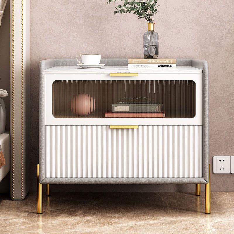 Glam Marble Accent Table Table Tableau 2 Tiroirs Armoire de chevet