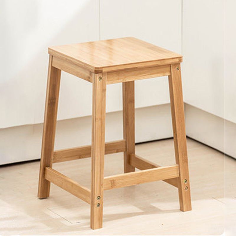 Contemporary Wood Stool Backrest Backless Bamboo Counter Stool with 4 Legs