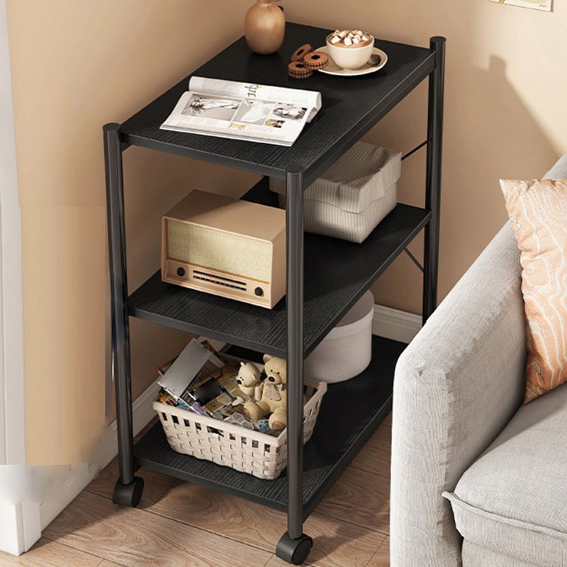 ホイールエンドテーブル2つの棚付きの木製ソファサイドアクセントテーブル