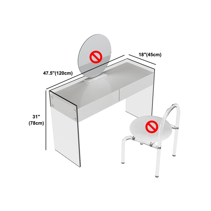 Glam Style Acrylic White Slate Table Top Transparent Base with 2 Drawer Dresser