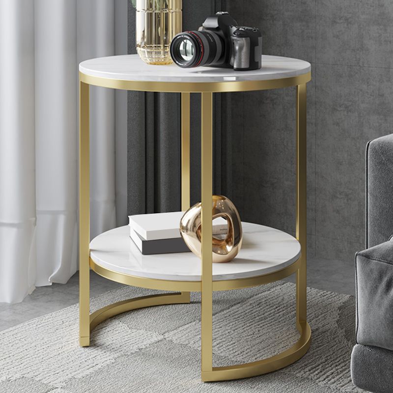 Metal Frame Side End Table Round Stone Top Side Table with Shelf Clearhalo 'Coffee & Accent Tables' 'End & Side Tables' 'end_side_tables' 'furn' 'furn_end_side_tables' 'Furniture' 'Living Room Furniture' 1200x1200_933b662c-8712-4a39-9ec4-ded0aa0f9134