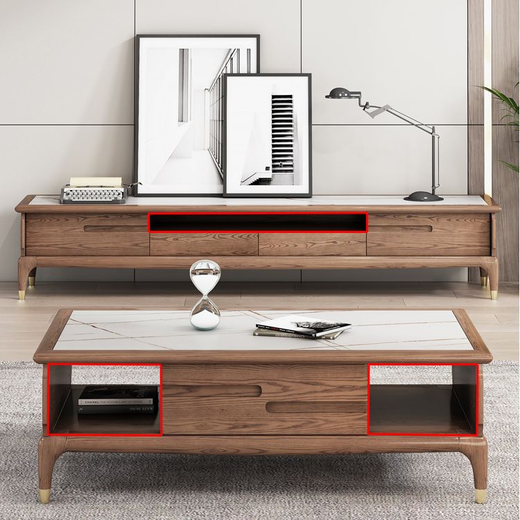 27" Wide Contemporary 4 Legs Solid Wood Rectangular Coffee Table with Storage