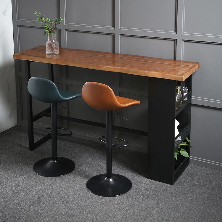 Modern Black Iron Bar Dining Table Rectangle Wood Indoor Bistro Table with Footrest Clearhalo 'Bar Furniture' 'Bar Tables' 'bar_tables' 'furn' 'furn_bar_tables' 'Furniture' 'furniture_bar_tables' 'Kitchen & Dining Furniture' 1200x1200_9341bb3e-d581-4f64-aa63-c8ec4b5e8b17