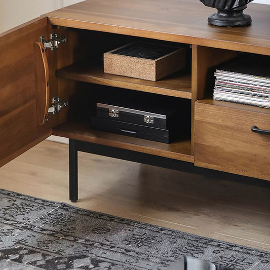 CONSOLE MEDIA TV TV marrone con cassetti console di media in legno solido industriale con gambe metalliche