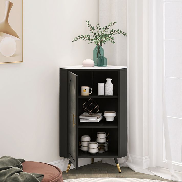 Servitore a buffet in pietra di ferro moderna 40 "H Server a buffet sala da pranzo con porta di vetro