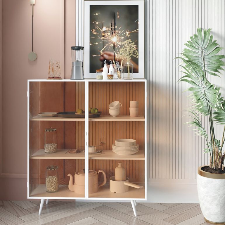 2 Glass Doors Buffet Server 42-inch Height Modern Kitchen Server for Dining Room Clearhalo 'buffet_sideboard' 'Buffets & Sideboards' 'furn' 'furn_buffet_sideboard' 'Furniture' 'furniture_buffet_sideboard' 'Kitchen & Dining Furniture' 1200x1200_93497ffa-38fb-40b3-985b-7c0ed4e2ab67