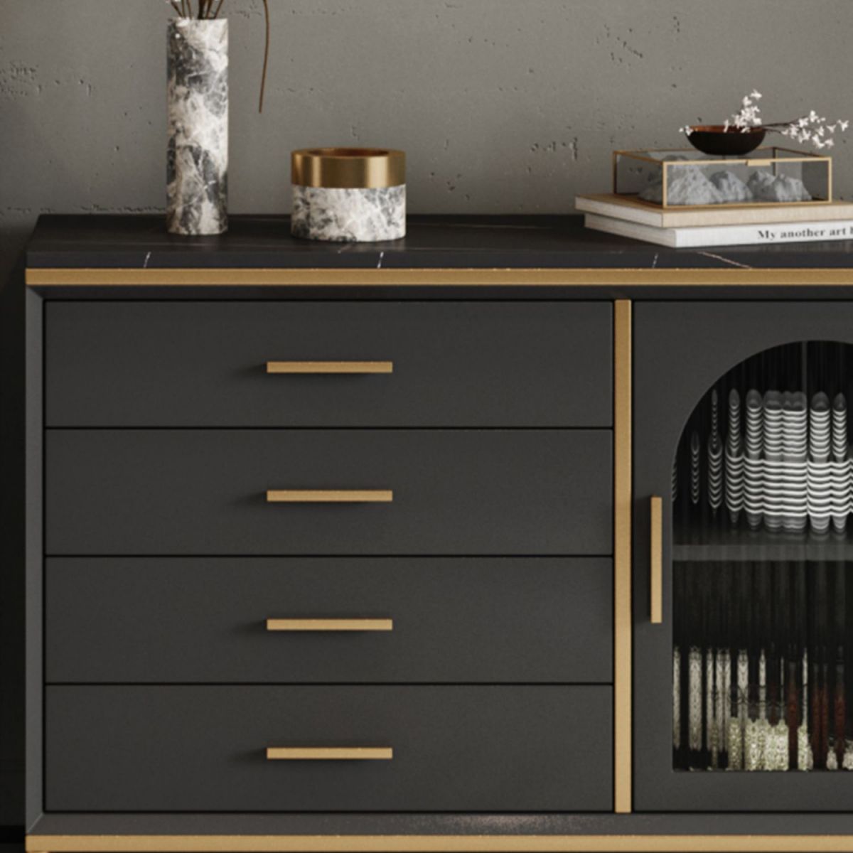 Armadio in stile glam Armadio artificiale telaio in legno e lateà cucina per porte in vetro per sala da pranzo