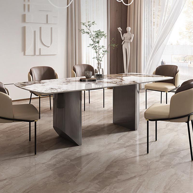 Tavolo da pranzo in pietra sinterizzato tavolo da doppio piedistallo in acciaio inossidabile moderno