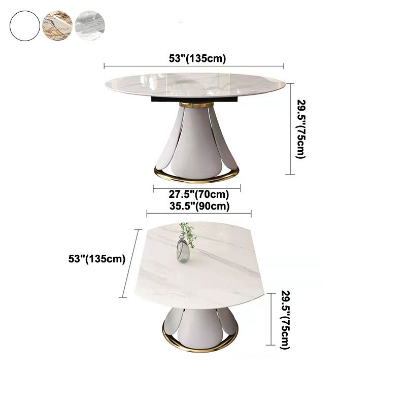 Glam Sintered Stone Extendable Table Round Shape Kitchen Dining Table with Pedestal Base Clearhalo ' dining_table' 'Dining Tables & Seating' 'Dining Tables' 'furn' 'furn_dining_table' 'Furniture' 'furniture_dining_table' 'Kitchen & Dining Furniture' 'kitchen&dining_furn' 'kitchen' 'kitchen_dining_table' 1200x1200_934fba68-28ea-41c2-90a5-a91fed388326