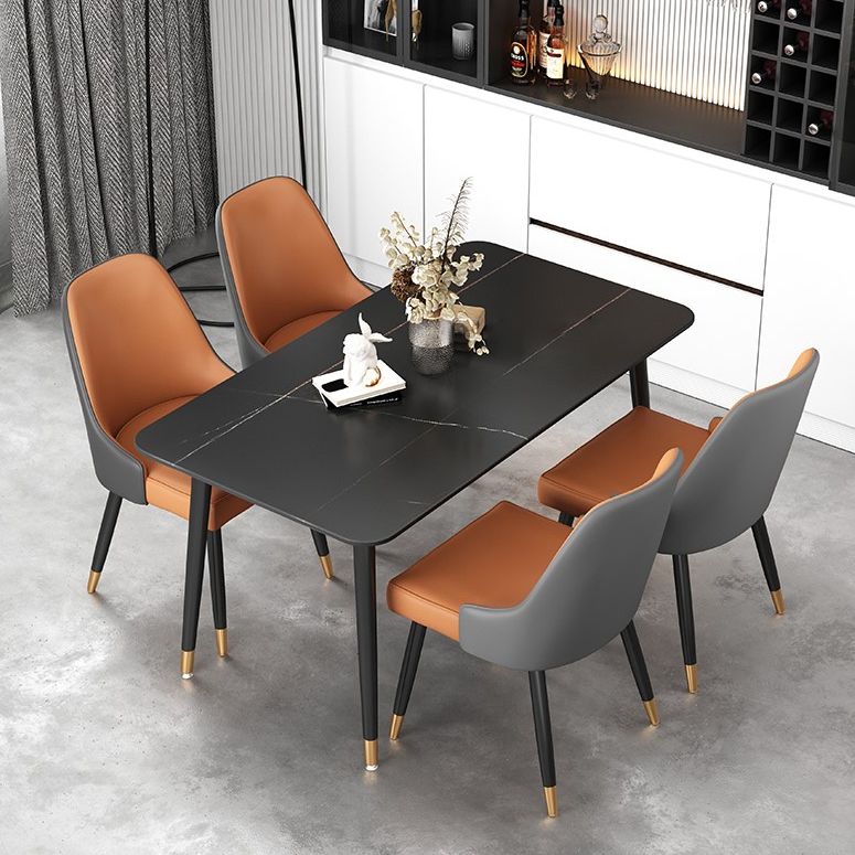 Glam Black Iron Dinette Set 1/2/5/7 Pieces Rectangle Sintered Stone Top Dining Table Set