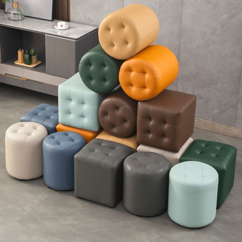 Modern Round Ottoman Solid Color Genuine Leather Tufted Pouf Ottoman Clearhalo 'furn' 'furn_ottomans_poufs' 'Furniture' 'Living Room Furniture' 'Ottomans & Poufs' 'ottomans_poufs' 1200x1200_9358d822-147d-40be-a92d-5fbe715e9b47