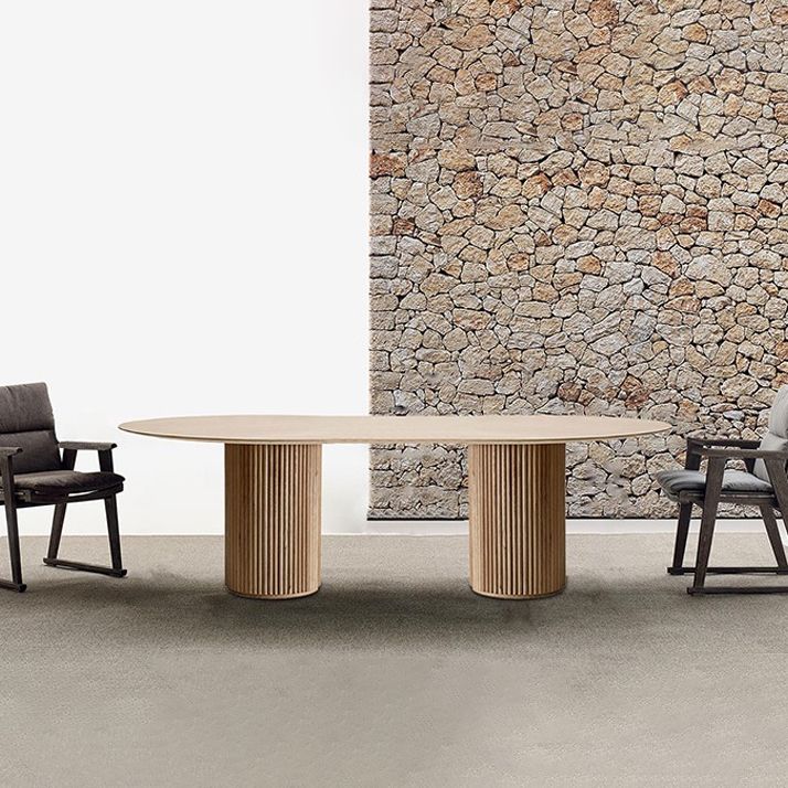 Round Wood Color Dining Table Pine Solid Wood Table Modern with Double Pedestal Clearhalo ' dining_table' 'Dining Tables & Seating' 'Dining Tables' 'furn' 'furn_dining_table' 'Furniture' 'furniture_dining_table' 'Kitchen & Dining Furniture' 'kitchen&dining_furn' 'kitchen' 'kitchen_dining_table' 1200x1200_9359bc29-6009-4c8e-a8fe-e7b2aa64c2e7
