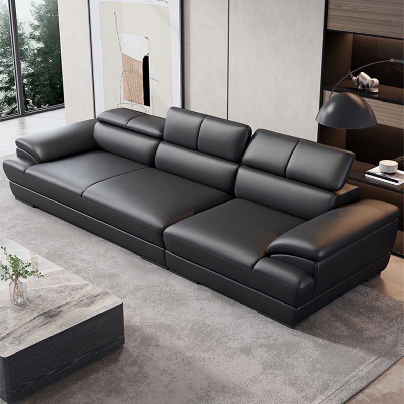 Genuine Leather Pillow Top Arm Sectional Sofa 27.55"High Cushion Back Sofa,Black Clearhalo 'furn' 'furn_sectionals' 'Furniture' 'Living Room Furniture' 'Sectionals' 1200x1200_935ca152-932d-4f27-8bfc-4183e3c3e26d