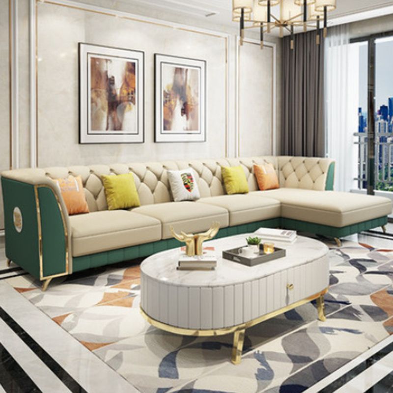 Recessed Arm Tufted Back Furniture Sectionals Pleated Genuine Leather Sectional Sofa Set Clearhalo 'Furniture' 'furniture_sectionals' 'kitchen' 'kitchen_sectionals' 'Living Room Furniture' 'Sectionals' 1200x1200_9369ccca-df15-4a1f-bb1e-0e5318d4d42c