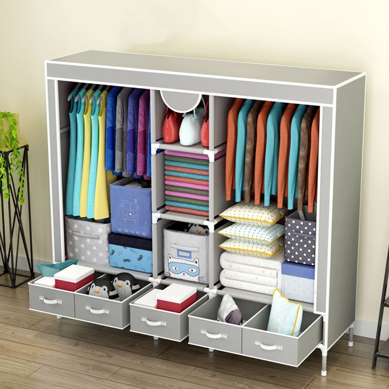 Modern Bedroom Wardrobe Armoire Steel Frame Wardrobe with Drawers Clearhalo 'Armoires & Wardrobes' 'armoires_wardrobes' 'Bedroom Furniture' 'furn' 'furn_armoires_wardrobes' 'Furniture' 1200x1200_936b58a9-81bb-402e-816f-196354650ebe