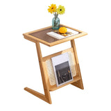 Modern Style Bamboo Rattan Material Organic Glass Desktop Rectangular Side Table