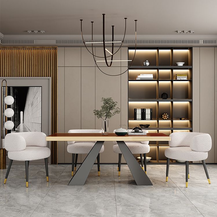Modern Style Dining Table Solid Wood Rectangle Table with Black Base Clearhalo 'Dining Tables & Seating' 'Dining Tables' 'dining_table' 'furn' 'furn_dining_table' 'Furniture' 'Kitchen & Dining Furniture' 1200x1200_937085df-ca59-4b9d-9e71-f36724ca4fa8