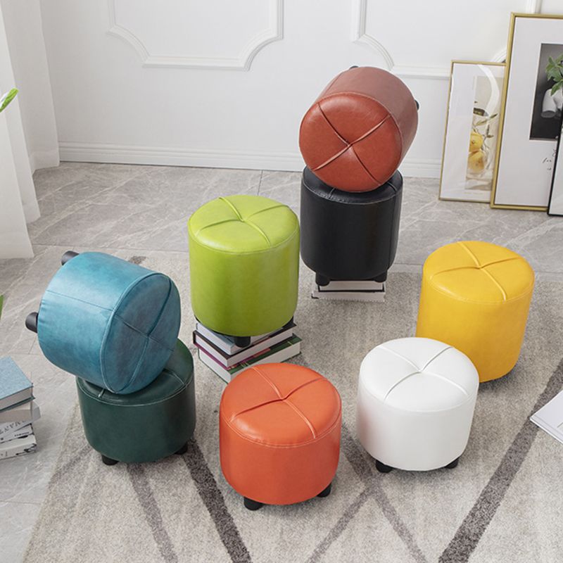 Modern Stain Resistant Ottoman Circle Shape Yellow Leather Cube