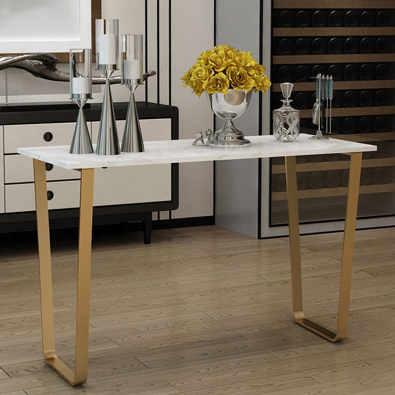 Glam Rectangle Faux Marble Pub Bar Table Indoor Metal Bar Dining Table with Sled Pedestal Clearhalo 'Bar Furniture' 'Bar Tables' 'bar_tables' 'furn' 'furn_bar_tables' 'Furniture' 'furniture_bar_tables' 'Kitchen & Dining Furniture' 1200x1200_937a3ef7-1410-4d80-a147-dec9278d721f