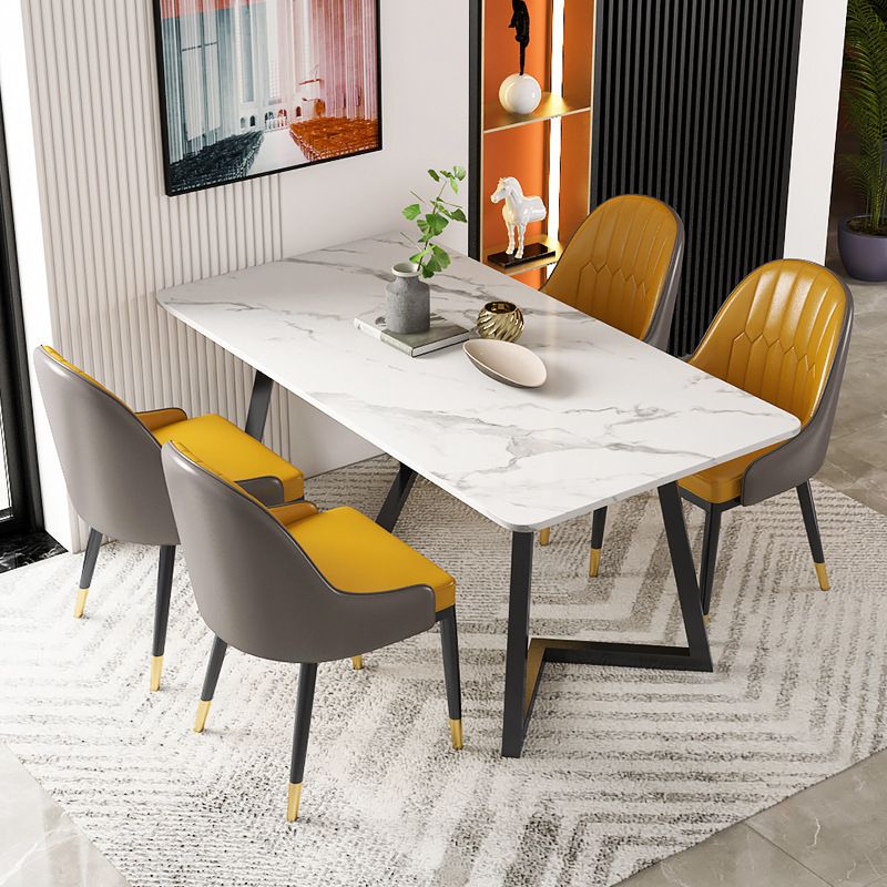 Stone Top Dining Table White Traditional Luxury Table with Sled Base Clearhalo 'Dining Tables & Seating' 'Dining Tables' 'dining_table' 'furn' 'furn_dining_table' 'Furniture' 'furniture_dining_table' 'Kitchen & Dining Furniture' 1200x1200_937a663e-d855-4951-96ed-b1de02162102