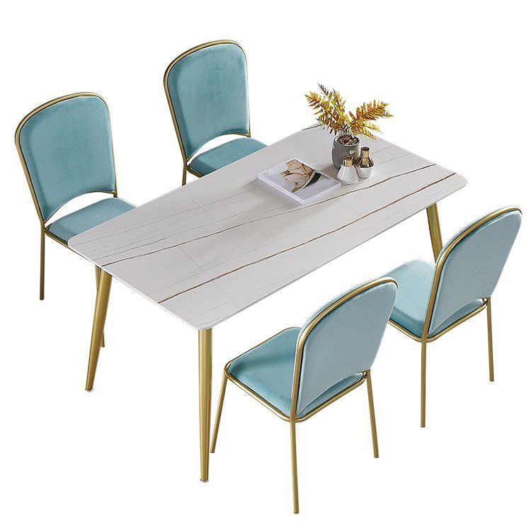 Set da tavolo da pranzo rettangolare glam 1/4/5/7 pezzi dinette set con top in pietra sinterizzata bianca