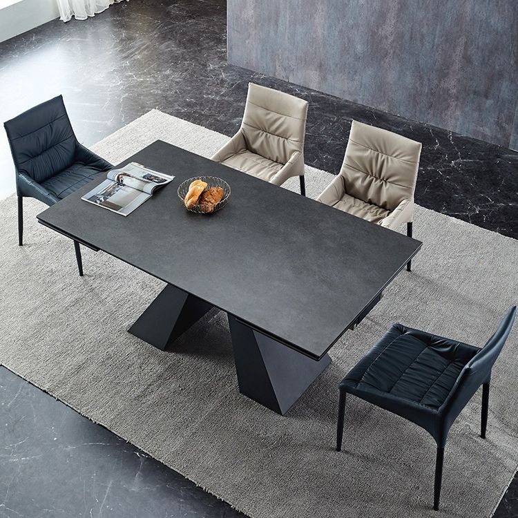 Modern Style Gray Dining Table Rectangle Sintered Stone Dining Table with Black Frame Clearhalo ' dining_table' 'Dining Tables & Seating' 'Dining Tables' 'furn' 'furn_dining_table' 'Furniture' 'furniture_dining_table' 'Kitchen & Dining Furniture' 'kitchen&dining_furn' 'kitchen' 'kitchen_dining_table' 1200x1200_9383fc60-6d28-4b82-a673-89ea1bf71fd4