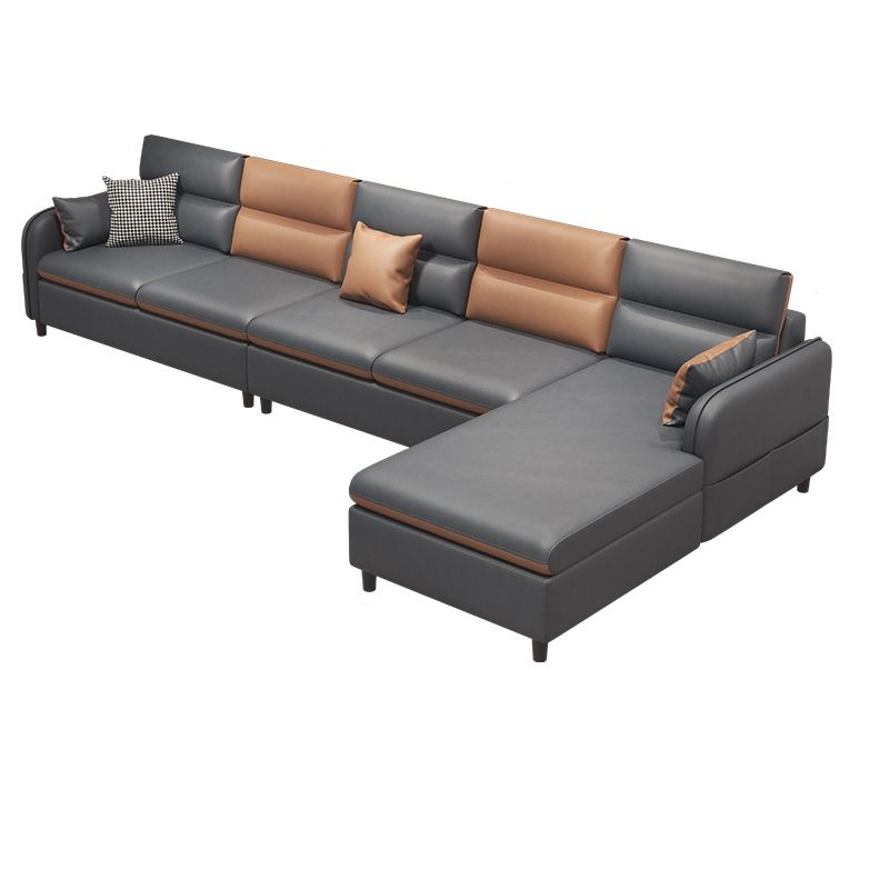 Stain Resistan Faux Leather Square Arm Sectional with Pillowed Back Cushions for Apartment Clearhalo 'furn' 'furn_sectionals' 'Furniture' 'furniture_sectionals' 'kitchen' 'kitchen_sectionals' 'Living Room Furniture' 'Sectionals' 1200x1200_938774e8-0a5b-46bf-93d8-c38278ed2ea2