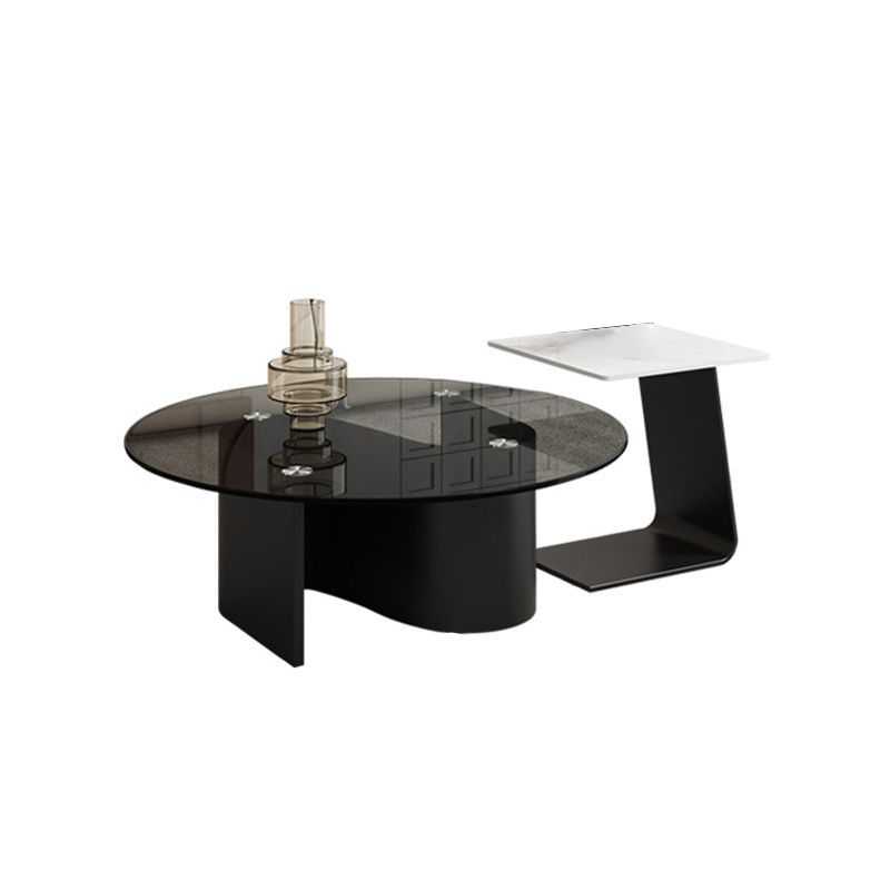 Contemporary Glass Top Round Coffee Table Abstract Cocktail Table