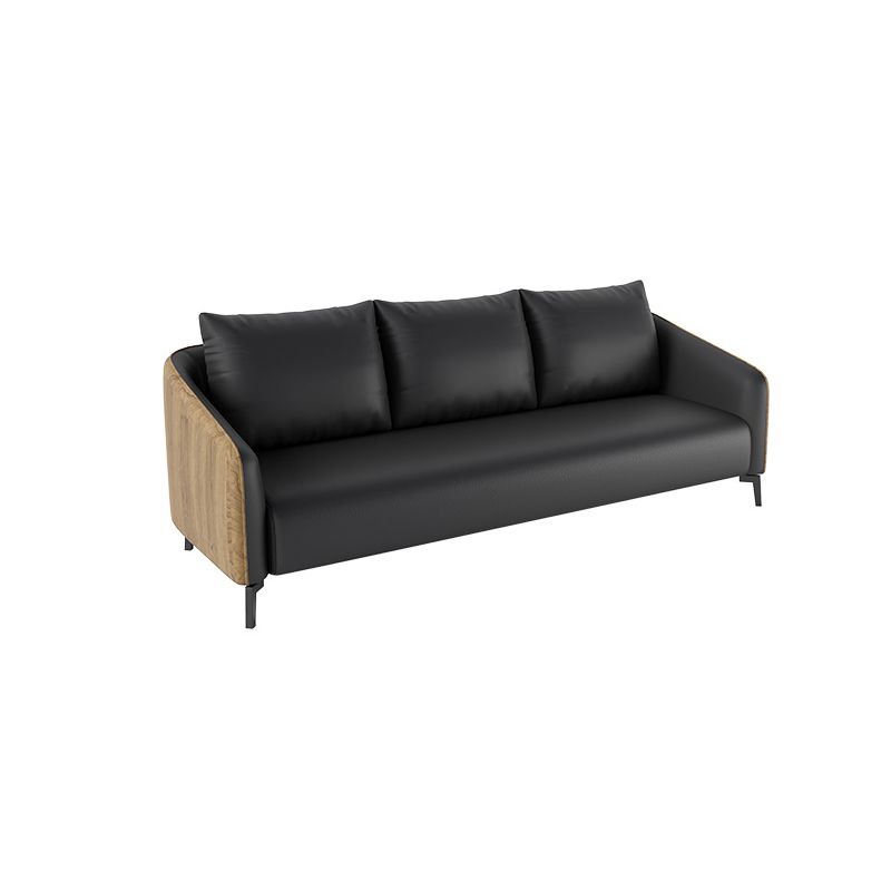 Standard Black Sofa Faux Leather Contemporary Sofa with Pillow for Living Room