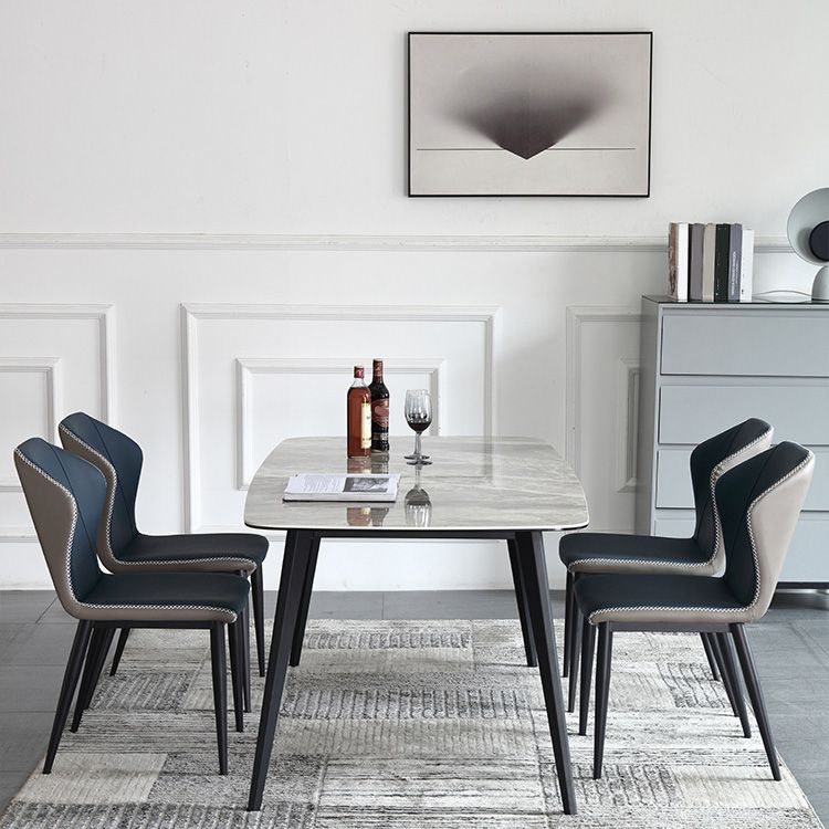 Industrial Rectangle Dining Table Gray Stone Top Dinette Table with Metal Legs Clearhalo 'Dining Tables & Seating' 'Dining Tables' 'dining_table' 'furn' 'furn_dining_table' 'Furniture' 'Kitchen & Dining Furniture' 1200x1200_938d71f0-9db8-41a6-9711-d9cade8373a8