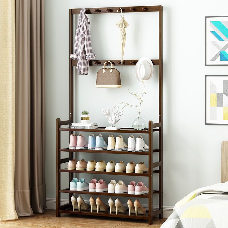 Moderne stijl kapsel rek vrijstaand massief bamboe haken ontwerpkastrek met planken met planken