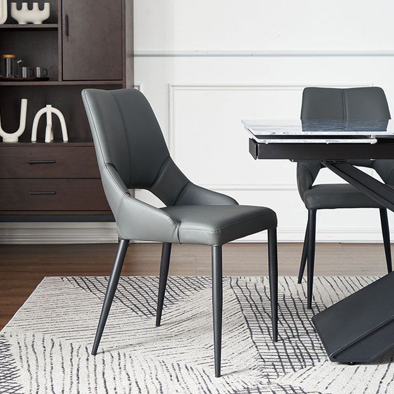 Leather Upholstered Armless Dining Chairs Open Back Side Chairs with Metal Leg Clearhalo ' kitchen&dining_furn' 'Dining Chairs' 'Dining Tables & Seating' 'dining_chair' 'furn' 'furn_dining_chair' 'Furniture' 'furniture_dining_chair' 'Kitchen & Dining Furniture' 'kitchen' 1200x1200_938e0e7b-0569-468c-9630-46ddae531557