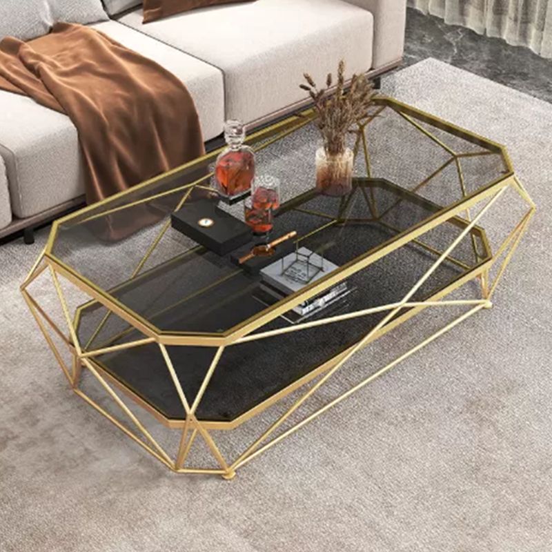 モダンスタイルの長方形のガラステーブルメタルボトムフレームフレームベースコーヒーテーブル