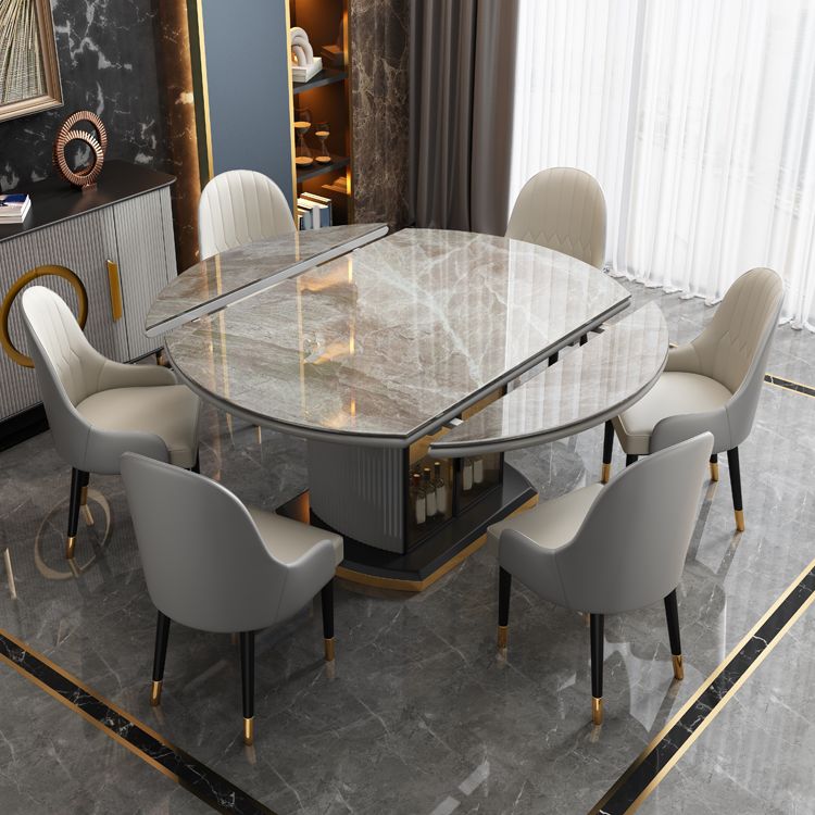 Grey Round Stone Tabletop Extendable Dining Table with Storage Clearhalo 'Dining Tables & Seating' 'Dining Tables' 'dining_table' 'furn' 'furn_dining_table' 'Furniture' 'Kitchen & Dining Furniture' 1200x1200_939a36d6-4b4c-4761-9849-510450012ae0