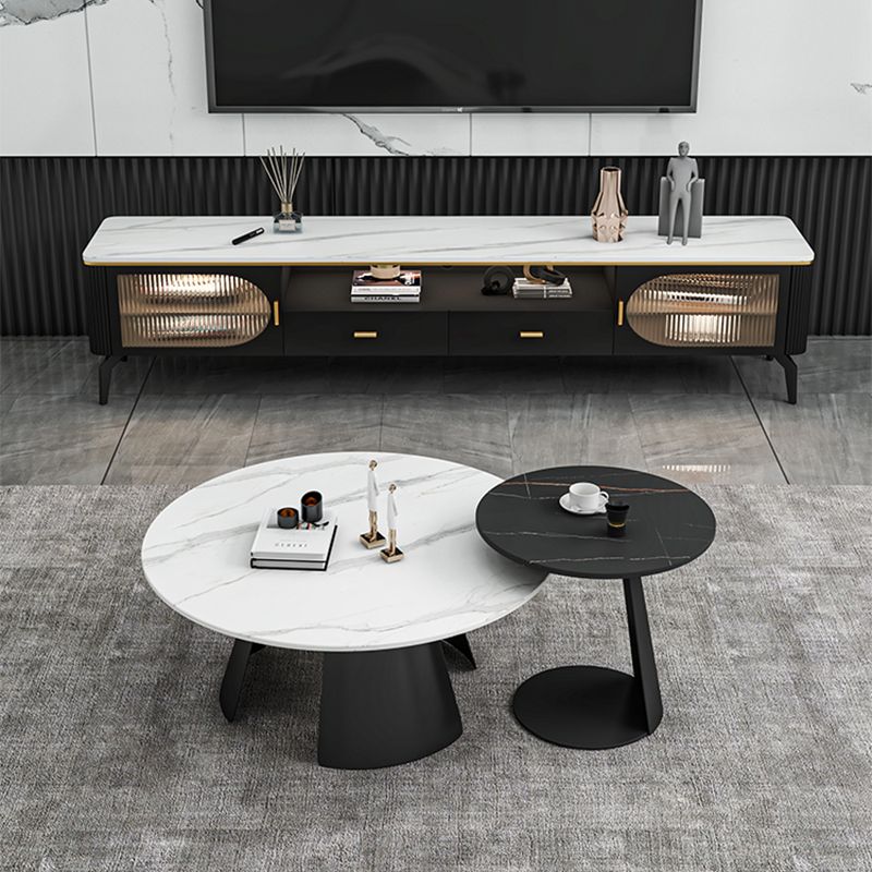 White Round Coffee Table Slate Coffee Table Set with Black Legs Clearhalo 'Coffee & Accent Tables' 'Coffee Tables' 'coffee_tables' 'furn' 'furn_coffee_tables' 'Furniture' 'Living Room Furniture' 1200x1200_939d2d32-db6c-4ea1-812c-d0c83871cab5