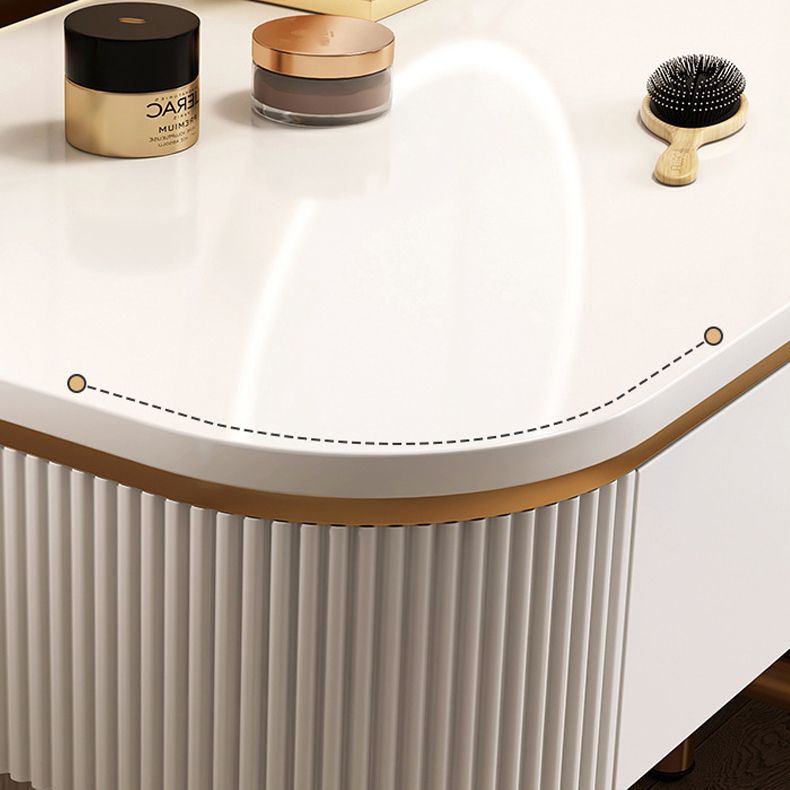 Mid-Century Modern Bedroom Metallic Lighted Mirror With Drawer Makeup Vanity Set