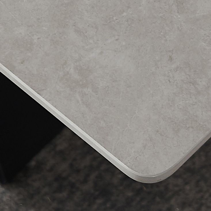 Table de salle à manger rectangulaire, plateau moderne en pierre grise avec base en métal noir