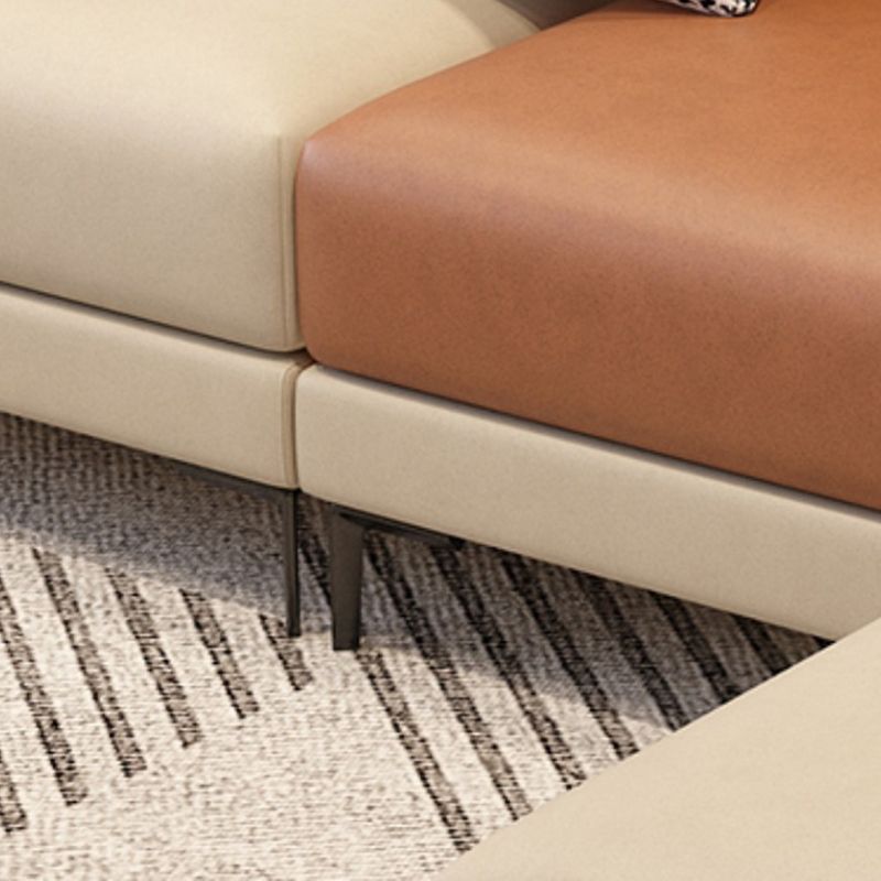 124.01" D x 62.99" W x 35.43" H Faux Leather Square Arm Sofa with Bolster Pillows Clearhalo 'furn' 'furn_sectionals' 'Furniture' 'furniture_sectionals' 'kitchen' 'kitchen_sectionals' 'Living Room Furniture' 'Sectionals' 1200x1200_93b260fa-bc6d-4c08-be09-133dc2852594