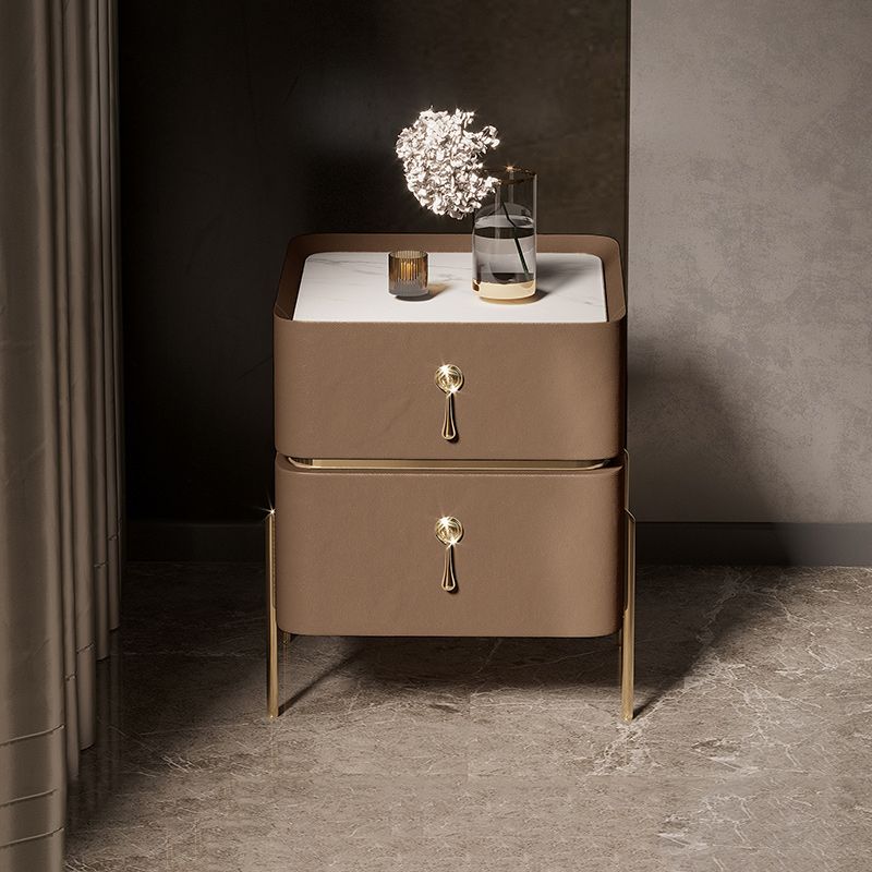 Leather Nightstand with 4 Legs Glam Night Table with Drawers Clearhalo 'Bedroom Furniture' 'furn' 'furn_night_stand' 'Furniture' 'night_stand' 'Nightstands' 1200x1200_93b69f32-0530-44f4-a7b9-e9b1dc66260d