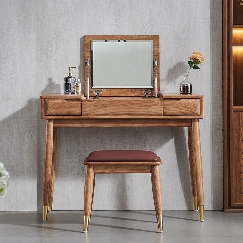 Tavolo da toeletta a specchio glam tavolo da trucco in legno massiccio con 2-cassetti