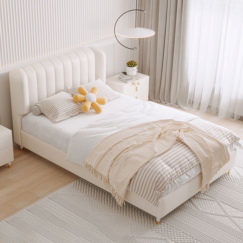 Contemporary White Wingback Bed with Upholstered Headboard Bed