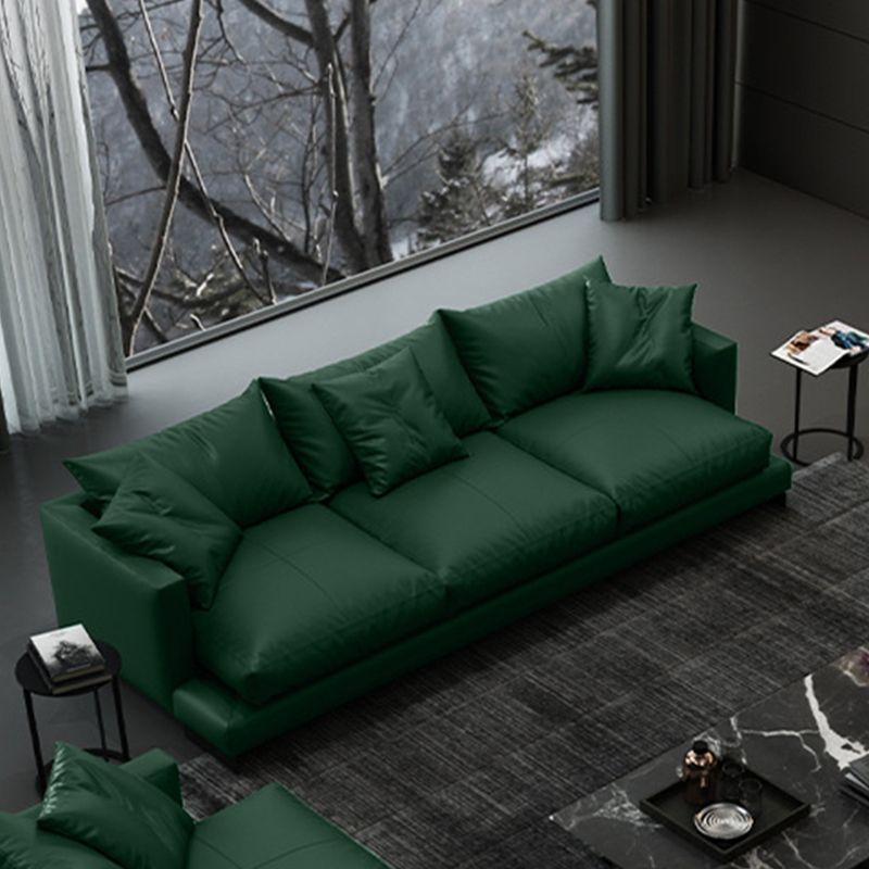 Forest Green Genuine Leather Square Arm Settee Furniture with Pillows Clearhalo 'furn' 'furn_sectionals' 'Furniture' 'furniture_sectionals' 'kitchen' 'kitchen_sectionals' 'Living Room Furniture' 'Sectionals' 1200x1200_93bf28c5-694f-4e48-bb60-84002ed41b2b