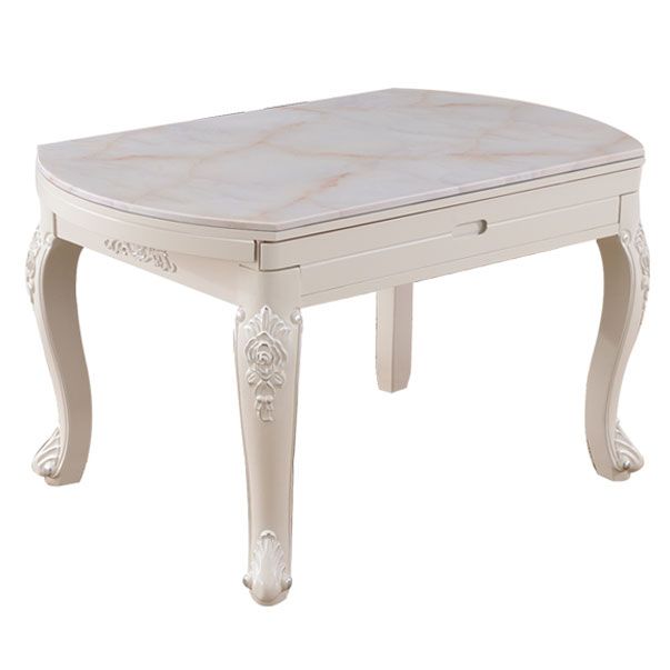53.15''L Round 4 Legs Table Victorian White Extendable Table with Marble Clearhalo ' dining_table' 'Dining Tables & Seating' 'Dining Tables' 'furn' 'furn_dining_table' 'Furniture' 'furniture_dining_table' 'Kitchen & Dining Furniture' 'kitchen&dining_furn' 'kitchen' 'kitchen_dining_table' 1200x1200_93bf714f-adce-4af0-909e-0aa3640ec4d9