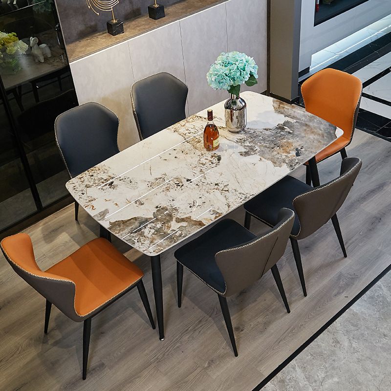 Rectangle Stone Top Dining Table Contemporary Dining Table with 4 Legs in Black Clearhalo 'Dining Tables & Seating' 'Dining Tables' 'dining_table' 'furn' 'furn_dining_table' 'Furniture' 'furniture_dining_table' 'Kitchen & Dining Furniture' 1200x1200_93c02dbb-4a06-44dd-8efe-00344515e829