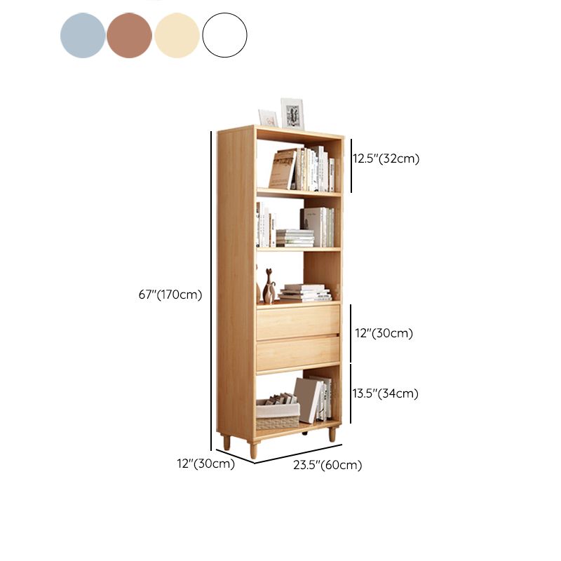 Modern Open Back Bookcase Wooden Bookshelf with 2 Drawers for Bedroom