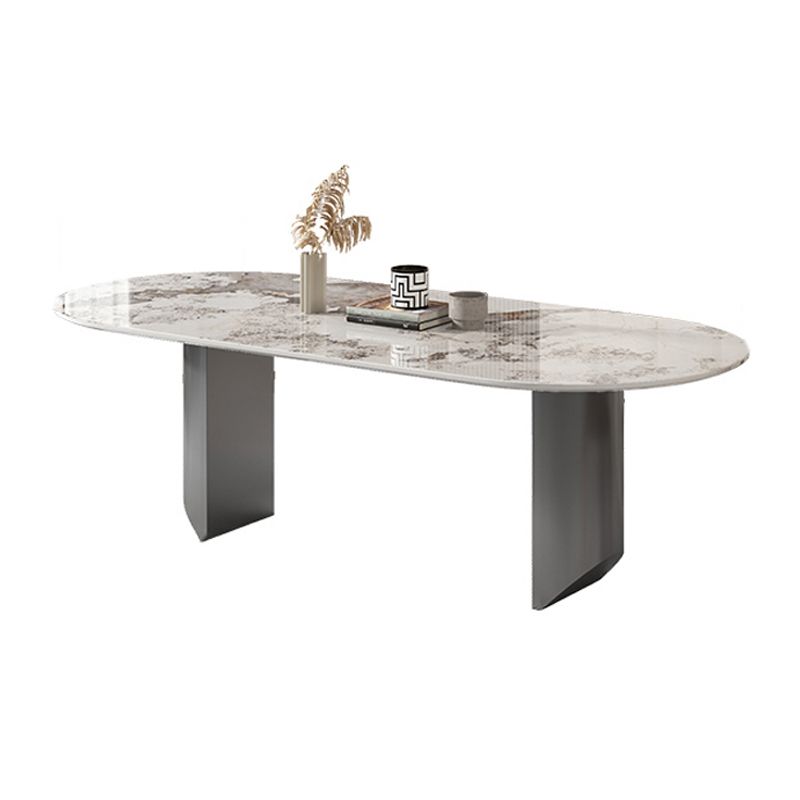 Luxury Sintered Stone Kitchen Home Fixed Double Pedestal Dining Table Clearhalo 'Dining Tables & Seating' 'Dining Tables' 'dining_table' 'furn' 'furn_dining_table' 'Furniture' 'Kitchen & Dining Furniture' 1200x1200_93c05d99-7214-4a88-9d0b-8312318aee47