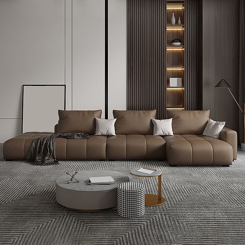 Faux leather Square Arm Sectional Brown L-Shape Sectional for Living Room Clearhalo 'furn' 'furn_sectionals' 'Furniture' 'furniture_sectionals' 'kitchen' 'kitchen_sectionals' 'Living Room Furniture' 'Sectionals' 1200x1200_93c1276f-aa46-4da0-b91e-5a60273f9486