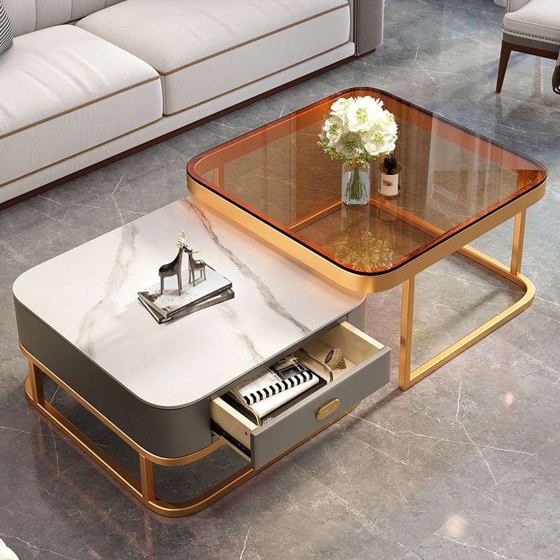 Mesa de centro de 17,72" de alto estilo Glam, mesa de cóctel con estructura metálica y 2 mesas de centro nido